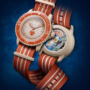 Blancpain X Swatch Orange and Cream Arctic Ocean Bioceramic Fifty Fathoms Watch